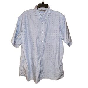 Daniel Cremieux Signature Mens Button Up Shirt XL SS Blue Striped Embroidered